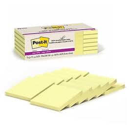 Post-it - Recycled Super Sticky Notes, 3" x 3", Canary Collection, 70 Sheets/Pad, 12 Pads/Pack - Yellow