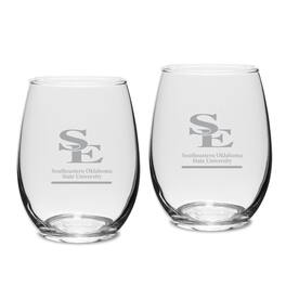 Jardine - Southeastern Oklahoma State Savage Storm Two-Piece 15oz. Stemless Wine Glass Set - Multicolor