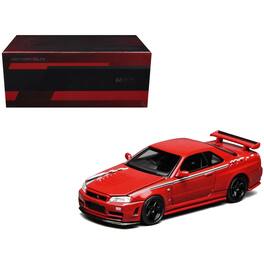 Nissan Skyline GT-R (R34) Nismo RHD Custom Red with Stripes "Senior 64" Series 1/64 Diecast Model Car by MotorHelix