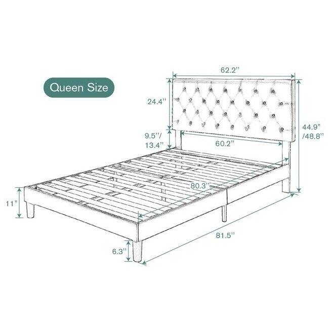 Queen Size
62.2"
24.4"
9.5"/ 13.4"
60.2"
44.9" /48.8"
80.3"
11"
81.5"
6.3"