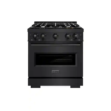 Front. ZLINE - 30" Classic Gas Range with 4 Burners and Convection Oven (CGRB-30) - Black Stainless Steel.