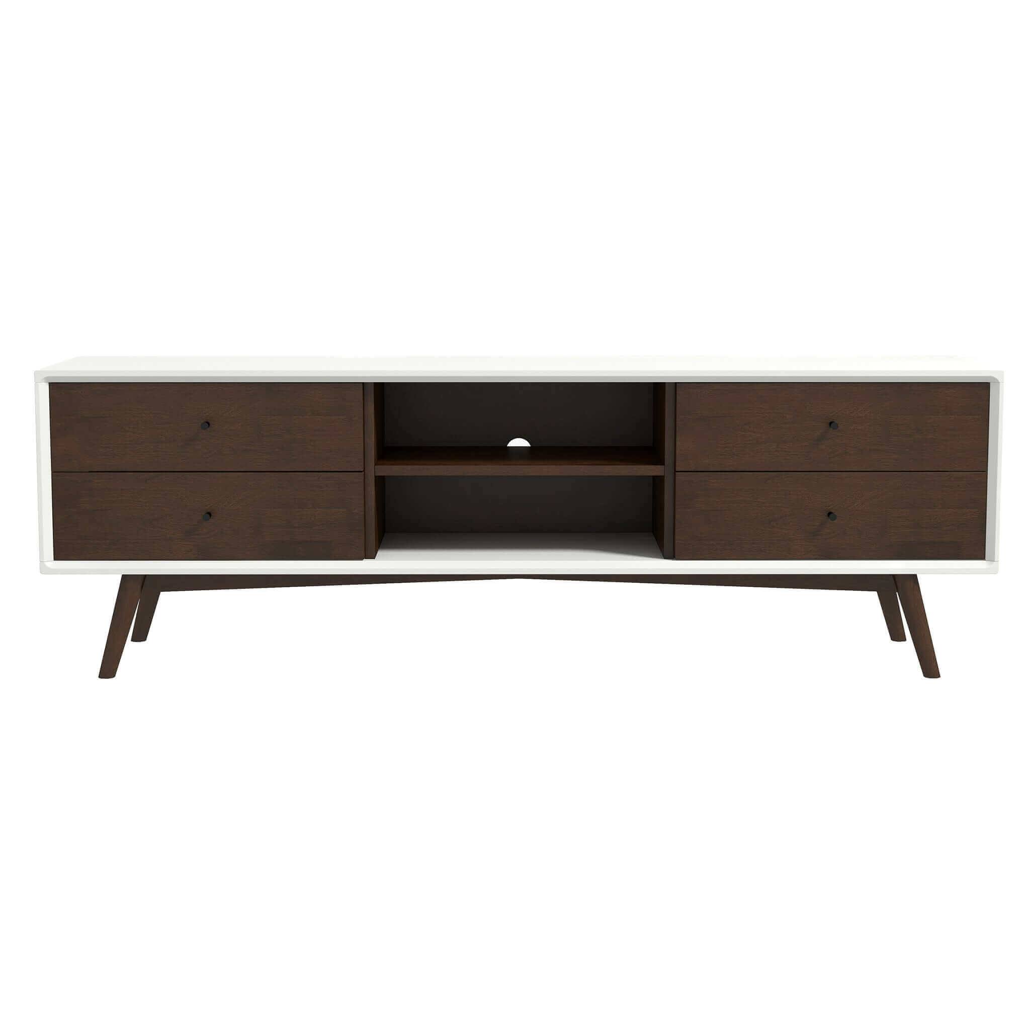 Angle. Spaco - Spaco Walnut Low Profile TV Stand for 72 Inch TVs, Mid Century Modern Solid Wood, for Living Room - Brown White.