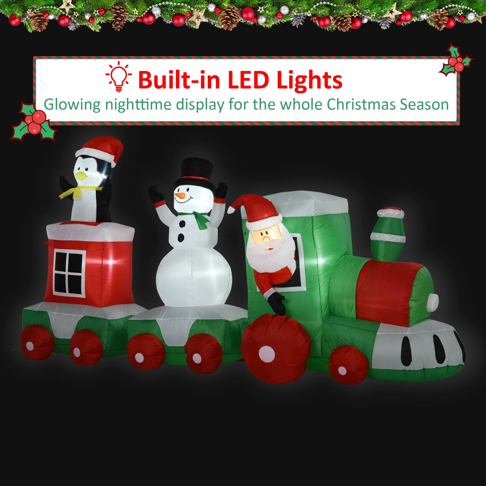 Built-in LED Lights  
Glowing nighttime display for the whole Christmas Season