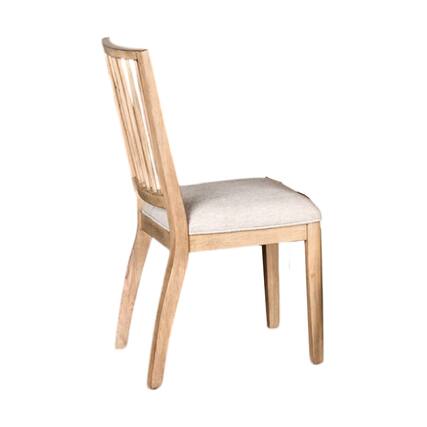 Front. Manhattan Lane - Lucas Dining Side Chair Set of 2, Slatted Back, Natural Brown Wood - Natural Brown, White.