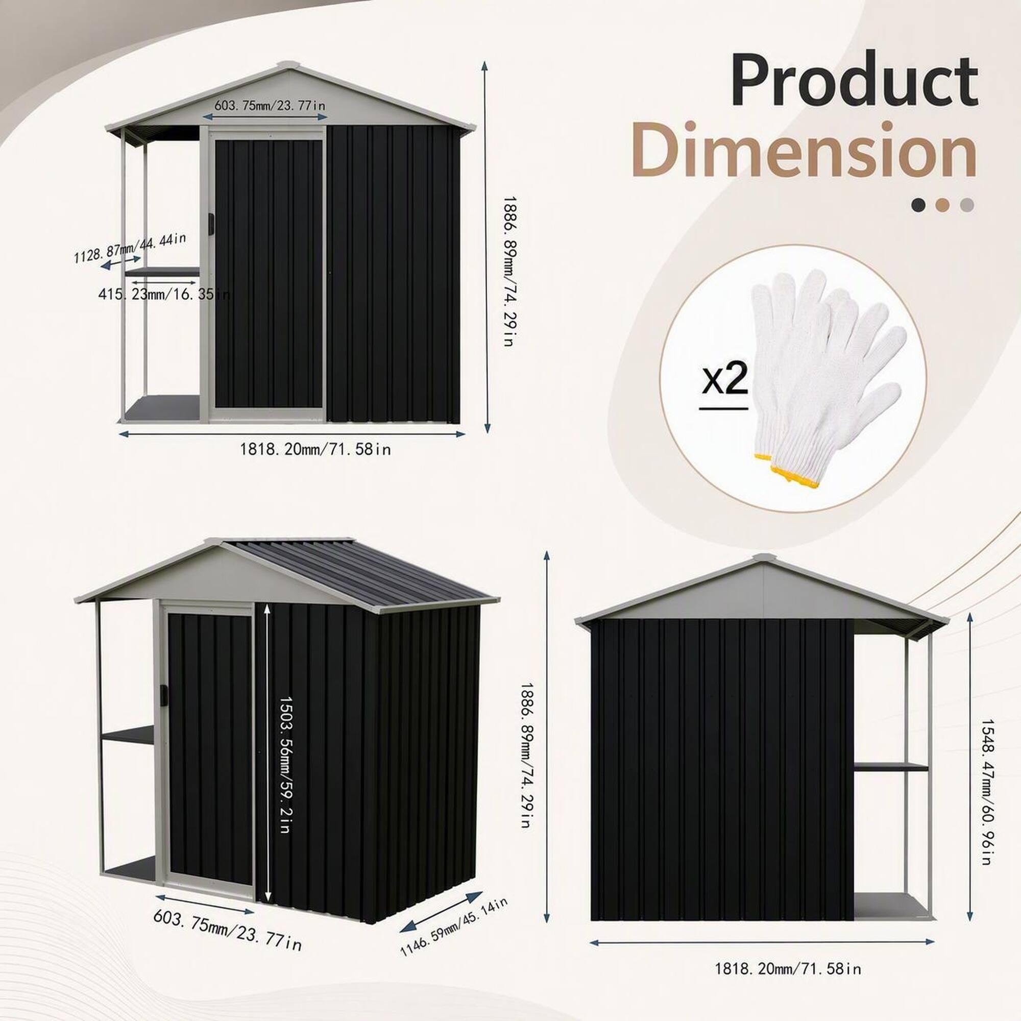 603.75mm/23.77in  
44.44in  
1128.87mm  
415.23mm/16.35  
1886.89mm/74.29in  
Product Dimension ... x2  
1818.20mm/71.58in  
1503.56mm/59.2in  
603.75mm/23.77in  
1886.89mm/74.29in  
45.14in  
1146.59mm/  
1818.20mm/71.58in  
1548.15mm/60.96in