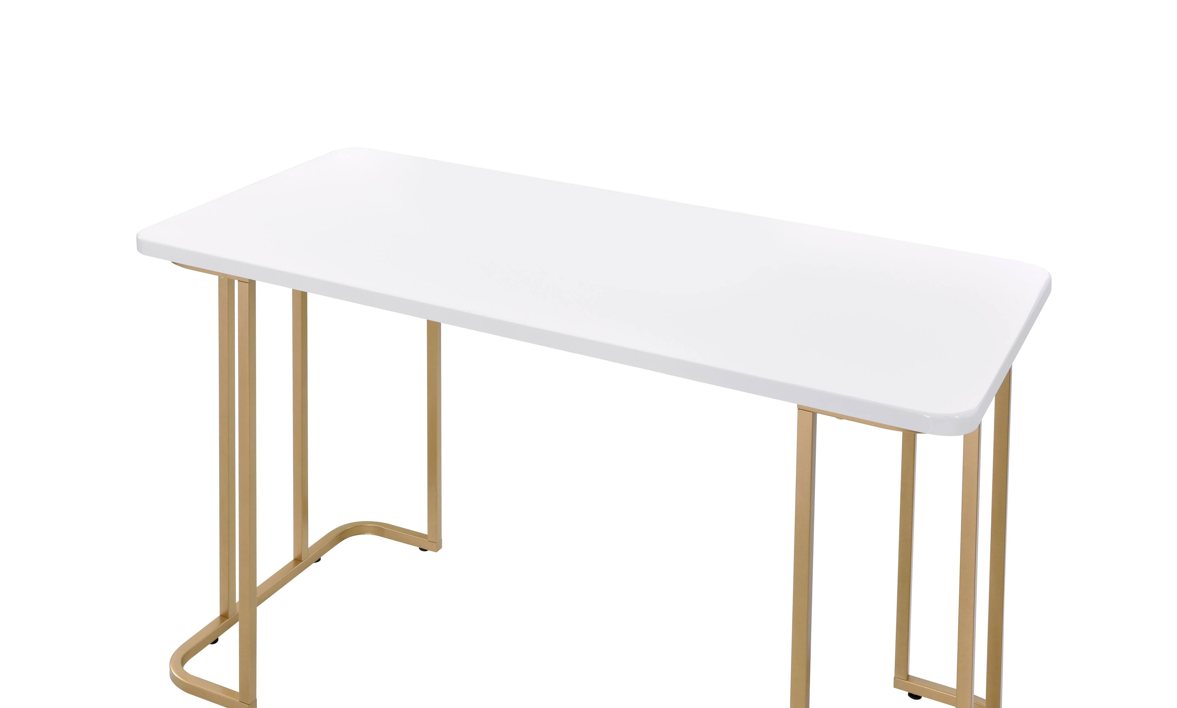 Angle. TinyHomie - Estie White and Gold Finish Writing Desk - Gold and White.