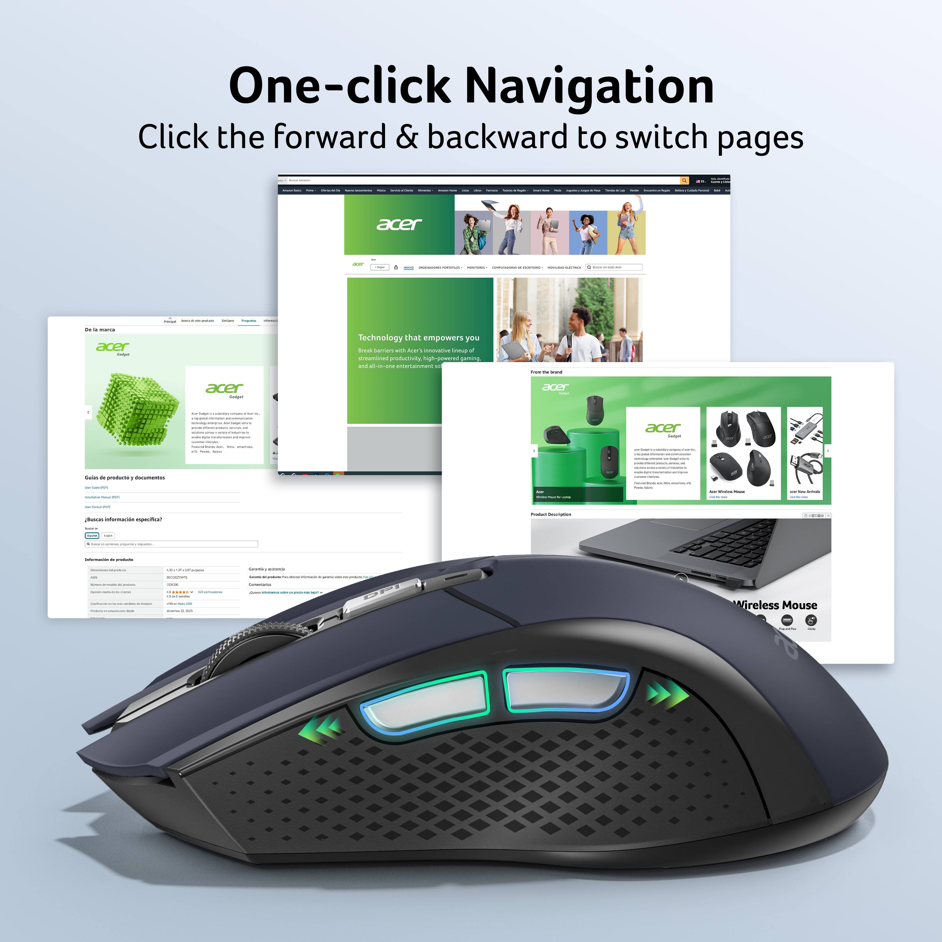 Acer Wireless Mouse for Laptop, 2.4GHz Computer Mouse 5 Adjustable