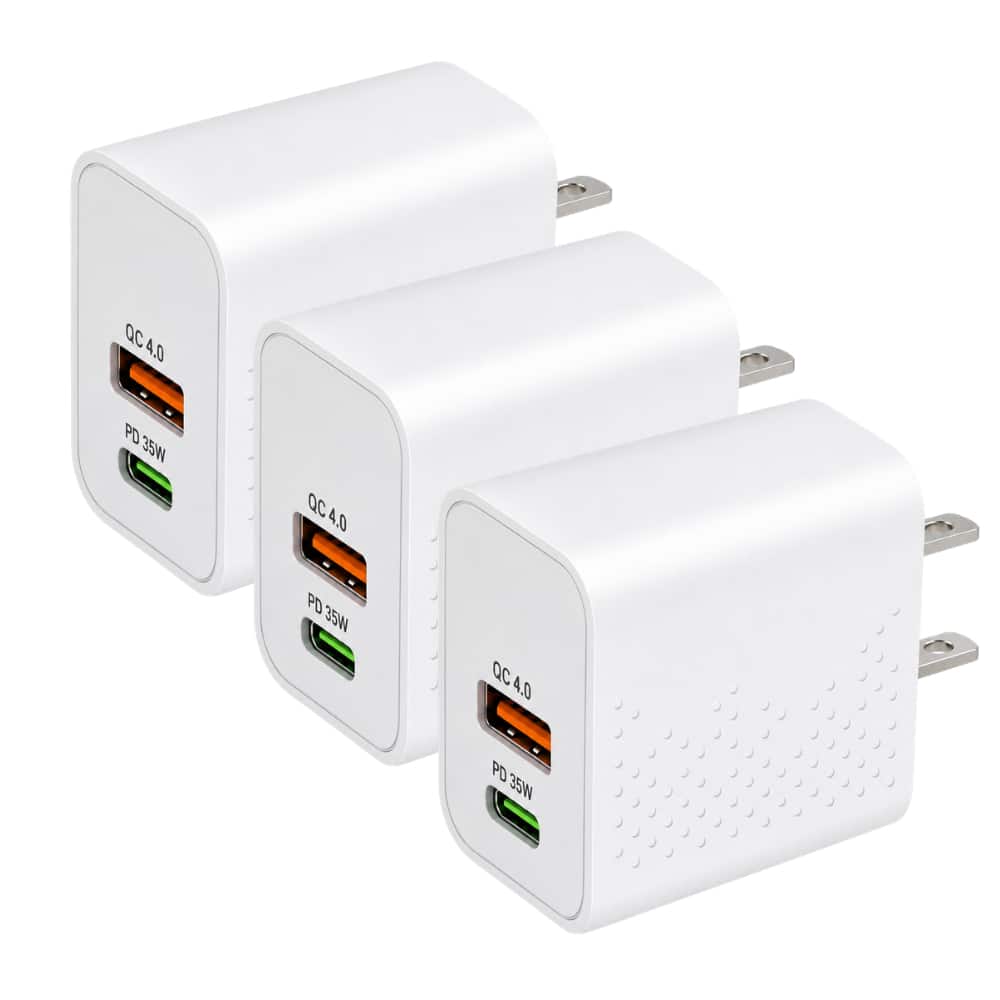 Qixxronics - USB C Charger Block 35W Fast Wall Charger for iPhone 17/Pro Max/17 Air/ 16/16 Pro/16 Pro Max/15/Plus/Pro [3 Pack] - White