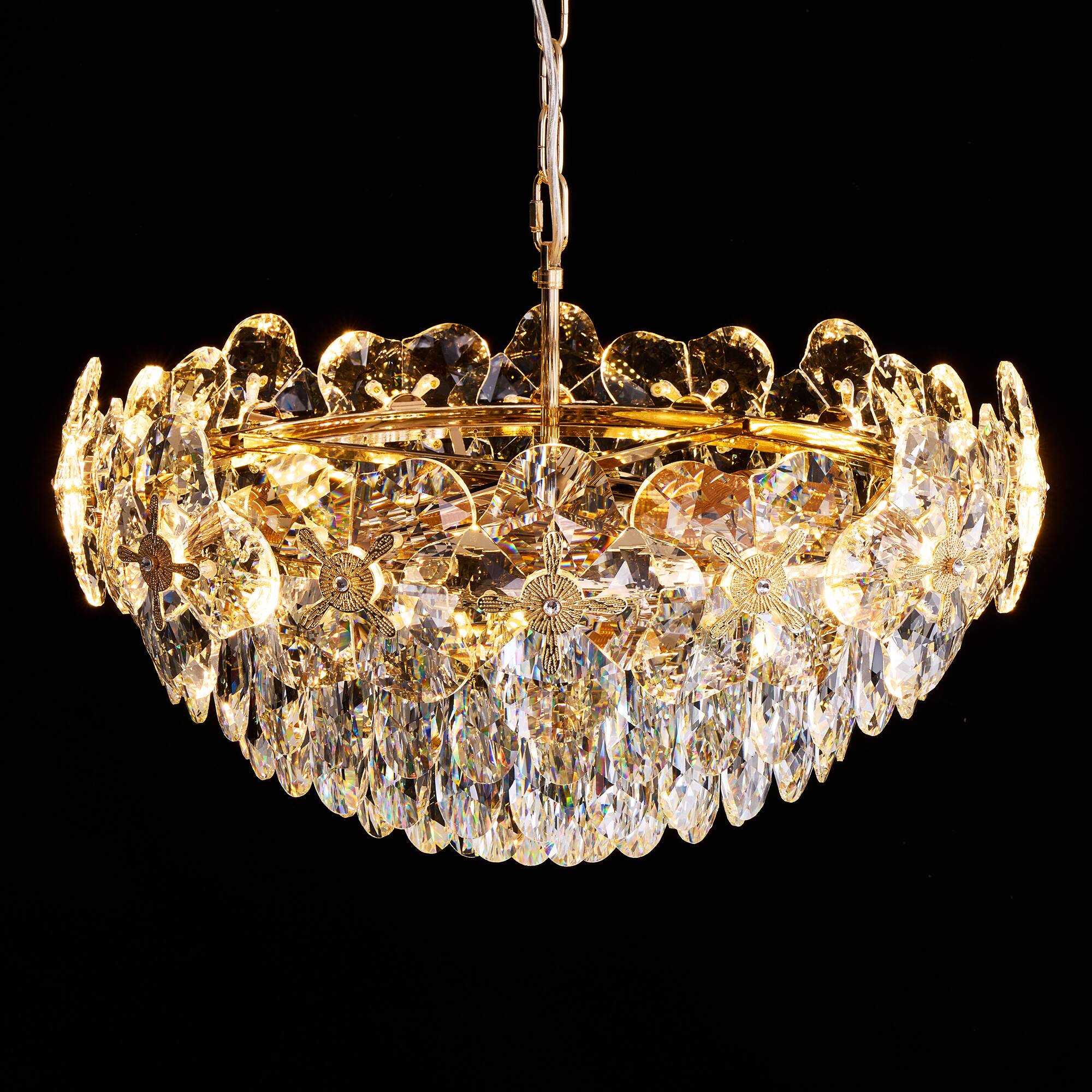 Alt View 7. Siljoy - 24 Inch Round Luxury Crystal Chandelier, Modern Gold 4-Leaf Floral Pendant Light for Kitchen Living Room  Foyer - Rose Gold.