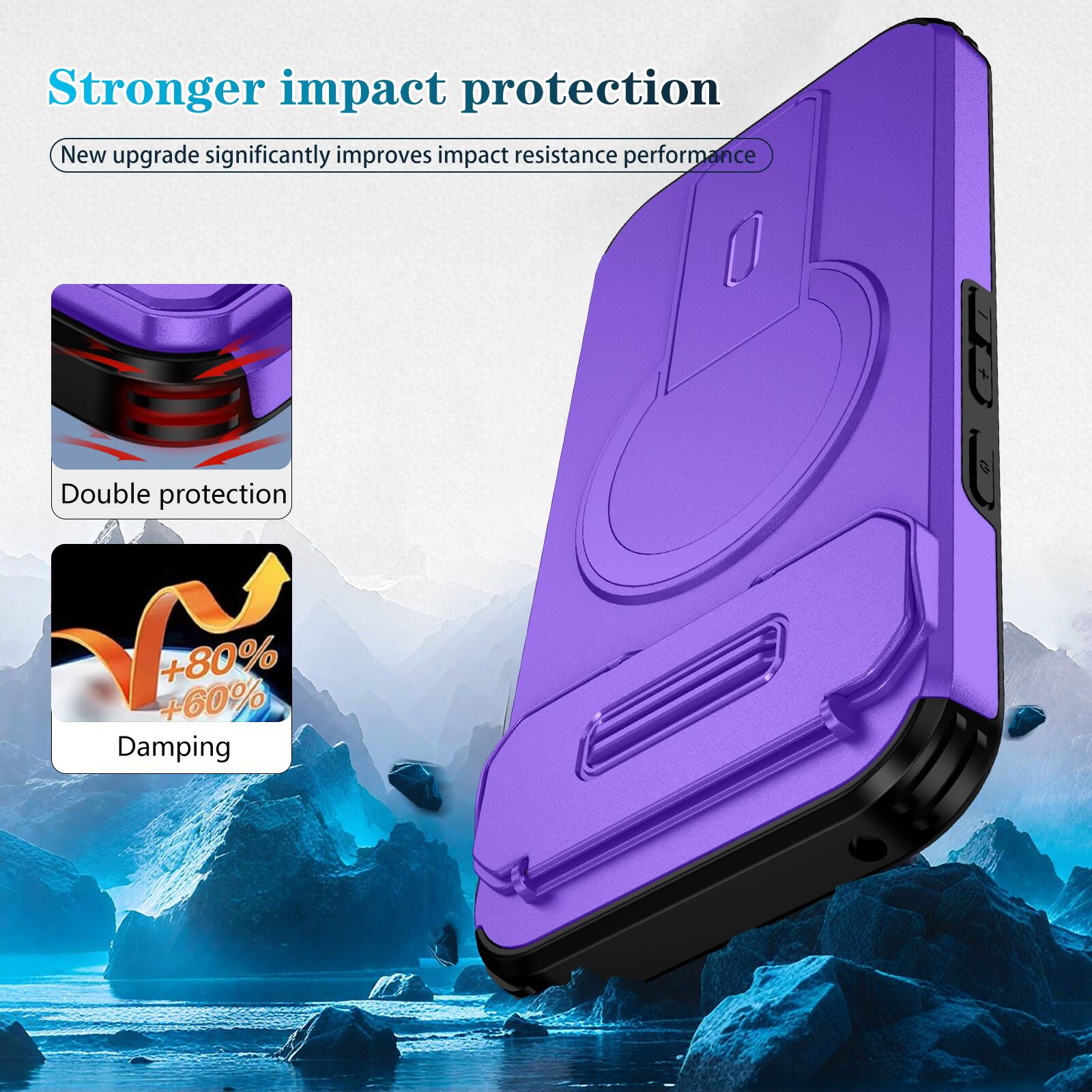Stronger impact protection  
New upgrade significantly improves impact resistance performance  
Double protection  
+80% +60% Damping