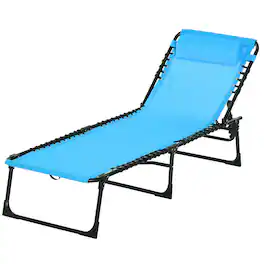 Outsunny - Chaise Lounge Pool Chair with 4-Position Reclining Back, Pillow - Light Blue
