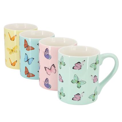 Front. Gibson - Gibson Home Butterfly Pop 4 Piece 18 Ounce Stoneware Mug Set in Assorted Colors - Assorted.
