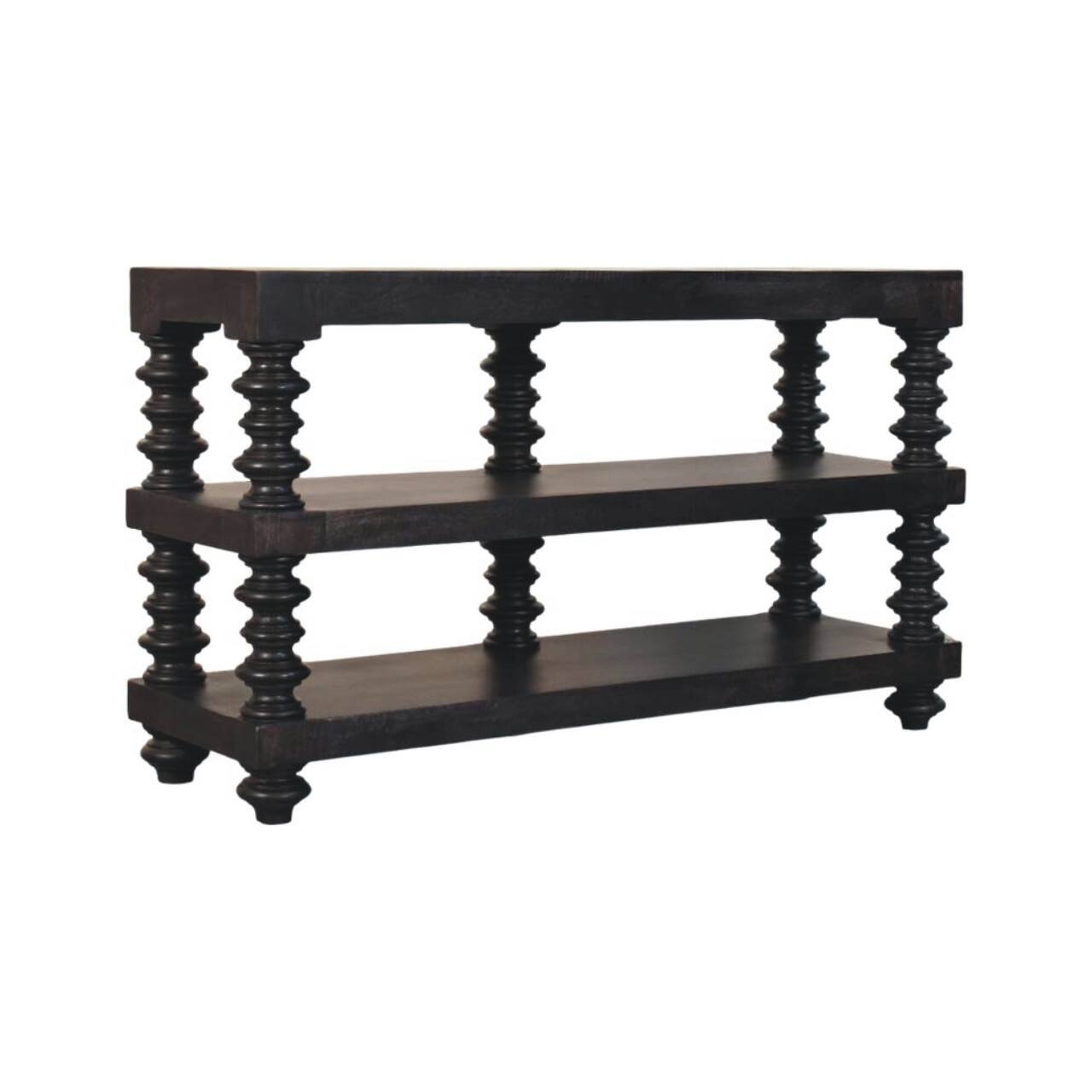 Angle. Artisan Furniture - Artisan Furniture Solid Wood Spindle Shelf Console in Carbon Ash, 2 shelves - Brown.