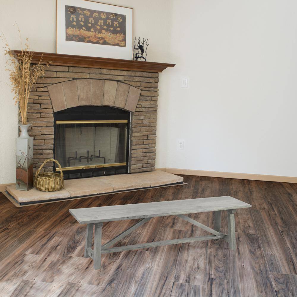Angle. AmeriHome - AmeriHome Trestle Farm House Mango Wood 53 in. Bench - Grey - Grey.