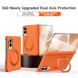 Dteck - for Samsung Galaxy Z Fold8 Magnetic PU Leather Case with Rotating Ring Kickstand,Full Hinge Protection PC Back Cover - Orange