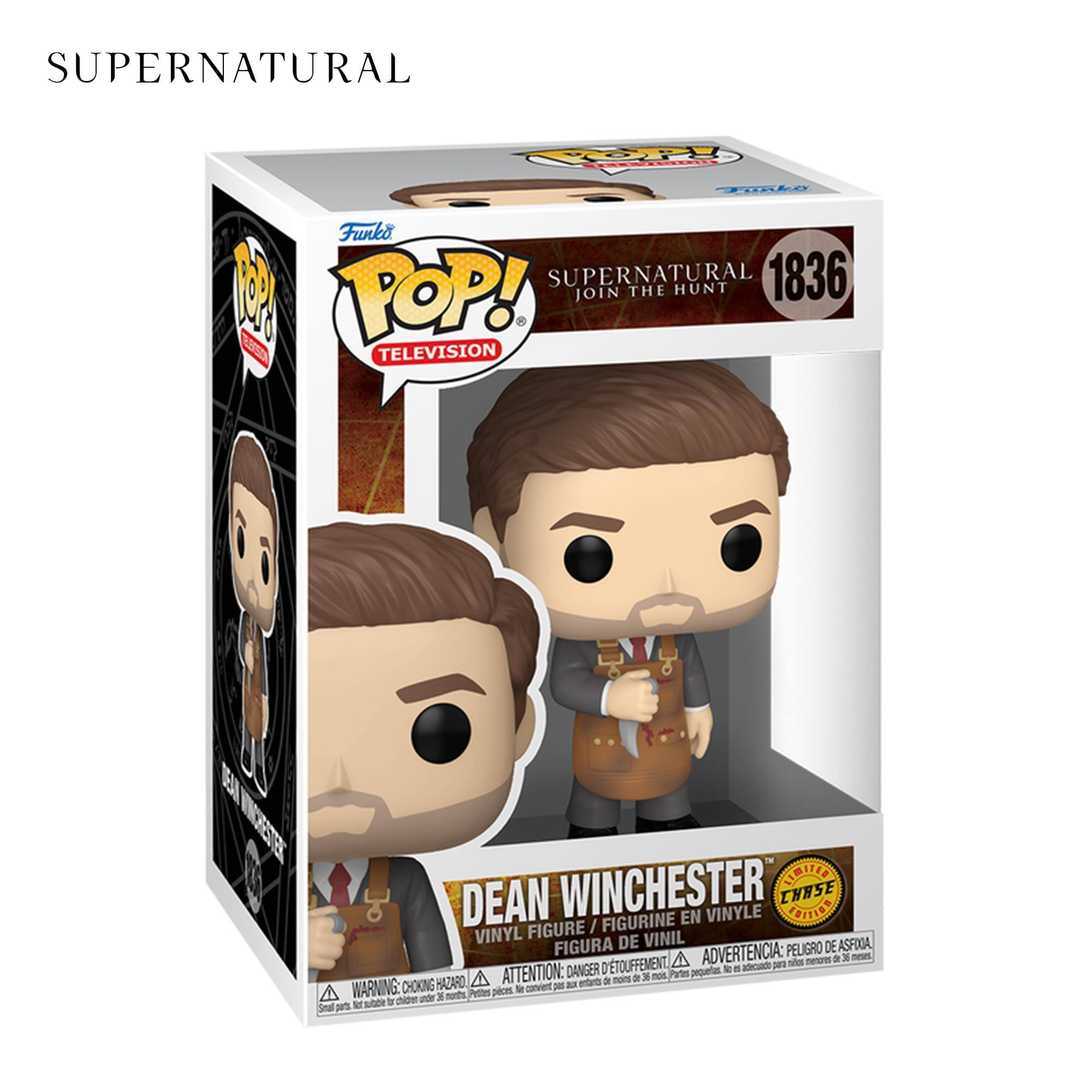 SUPERNATURAL  
Funko POP!  
SUPERNATURAL 1836  
JOIN THE HUNT  
TELEVISION  
DEAN WINCHESTER  
VINYL FIGURE / FIGURINE EN VINYLE / FIGURA DE VINIL  

WARNING: CHOKING HAZARD - Small parts. Not for children under 3 years.  
ATTENTION: DANGER - Petite pièce. Ne convient pas aux enfants de moins de 3 ans.  
ADVERTENCIA: PELOJO DE ASFIXIA - Piezas pequeñas. No es adecuado para menores de 3 años.