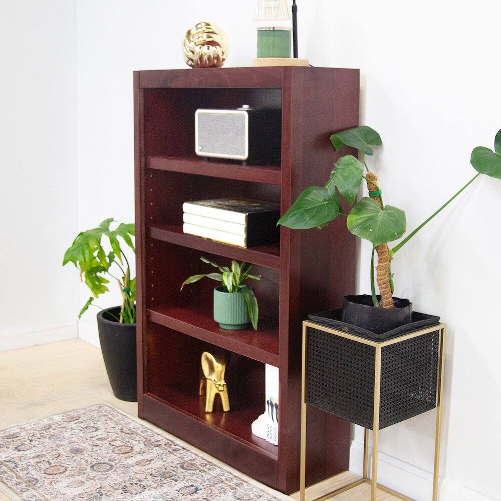 Alt View 2. Concepts in Wood - Single Wide Bookcase 4 Shelves Cherry Finish - Red.