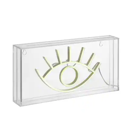 Front. Jonathan Y - Eye 11.8" Contemporary Glam Acrylic Box USB Operated LED Neon Light, Yellow - White.