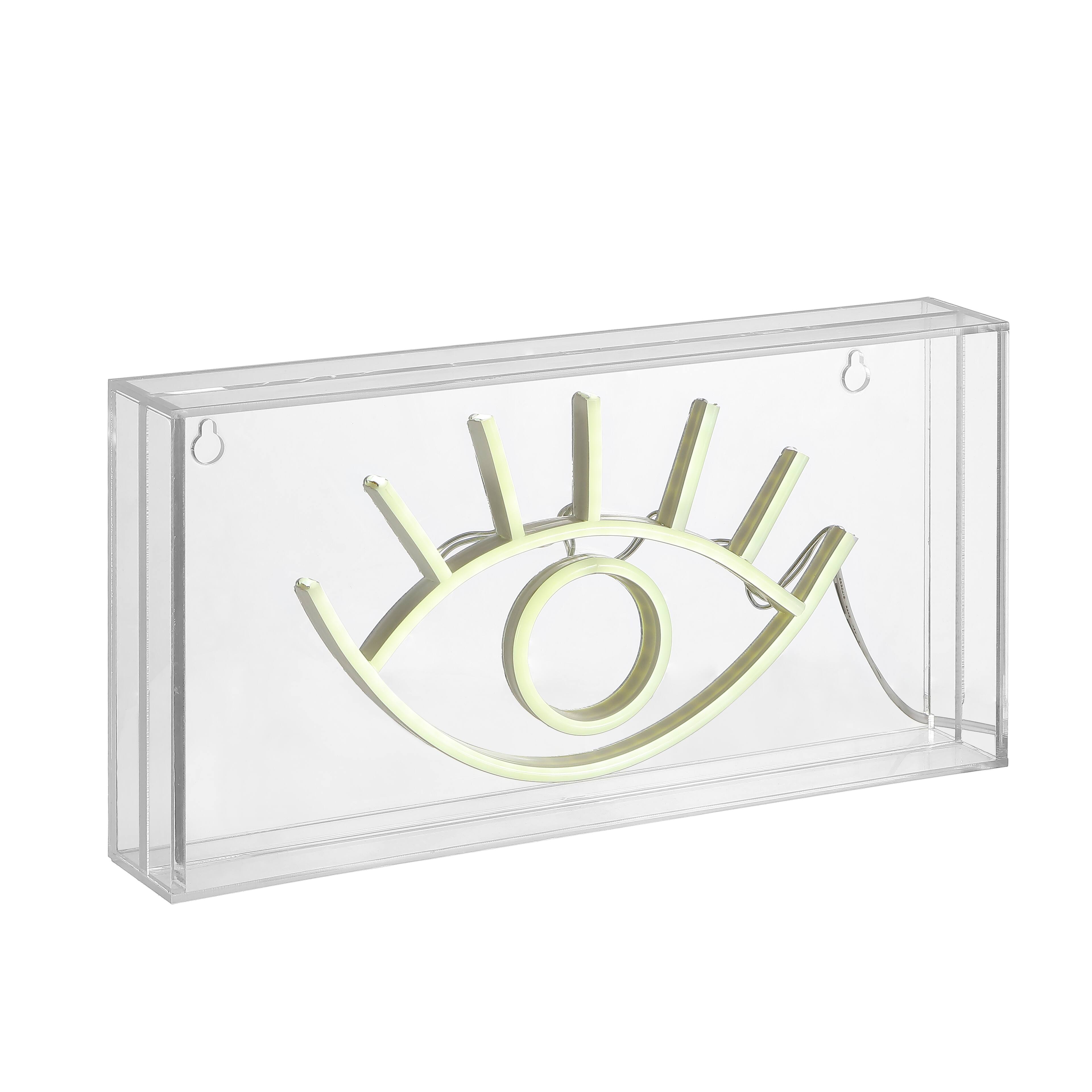 Front. Jonathan Y - Eye 11.8" Contemporary Glam Acrylic Box USB Operated LED Neon Light, Yellow - White.