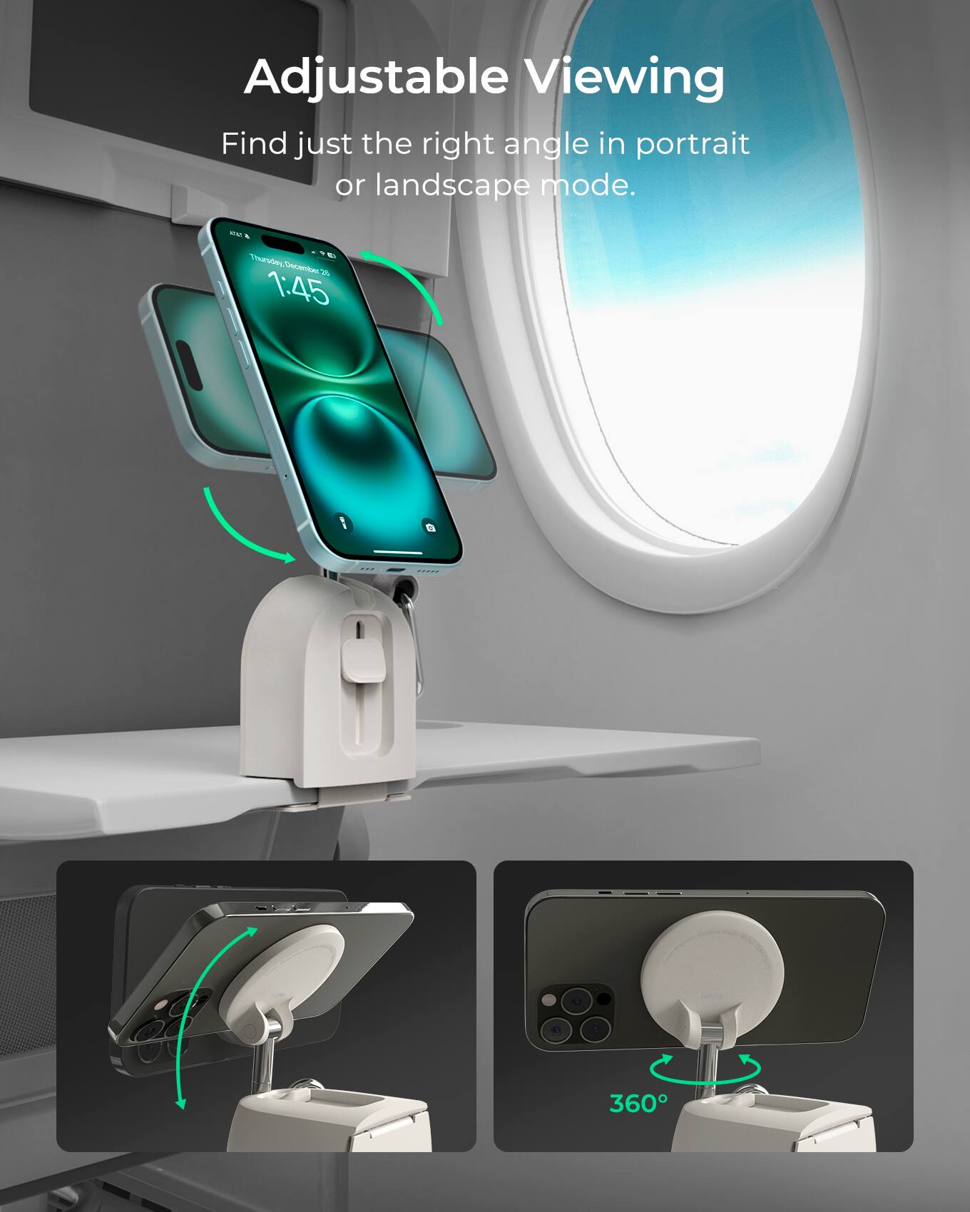 Adjustable Viewing  
Find just the right angle in portrait or landscape mode.  
- Toursoe cactE A 1.45 CO.EE - M 360