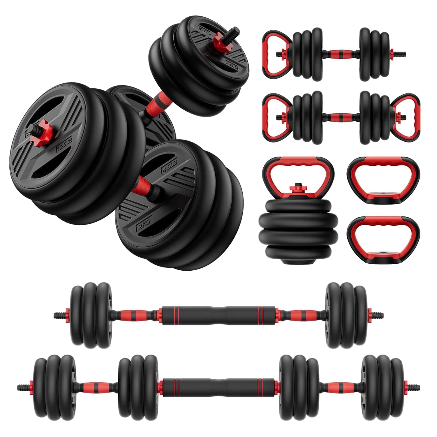 Alchemy Casas - Adjustable Dumbbell Set 20 30 45 70 s Free Weight With Double Locknut 5 in 1 Dumbbells Includes Barbell - Multi