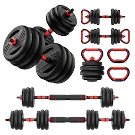 Alchemy Casas - Adjustable Dumbbell Set 20 30 45 70 s Free Weight With Double Locknut 5 in 1 Dumbbells Includes Barbell - Multi