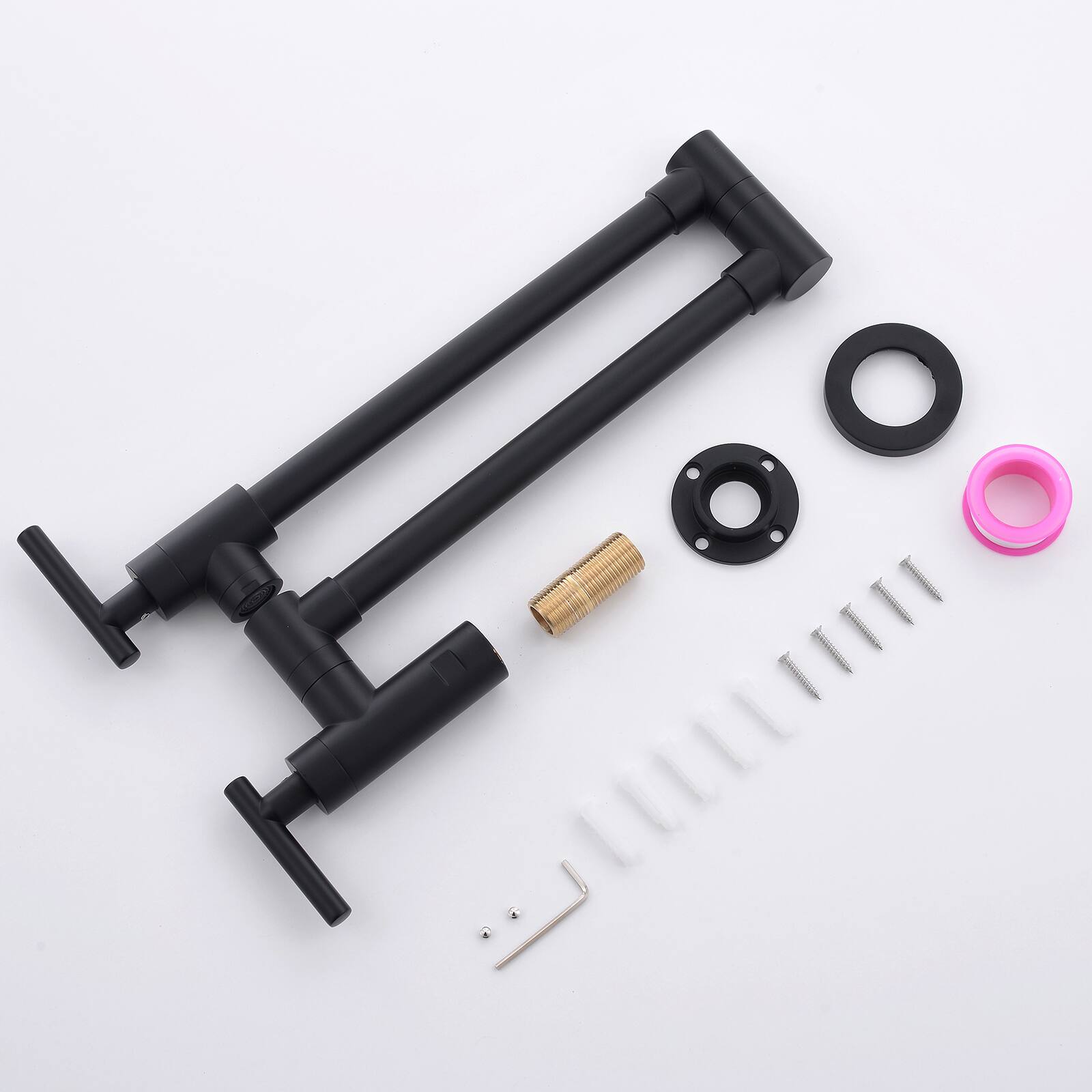 Back. Siljoy - Brass Pot Filler Wall Mount Commercial Faucet Kitchen Coffee Machine Folding Faucet with Stretchable Joint Swing Arms - Black.