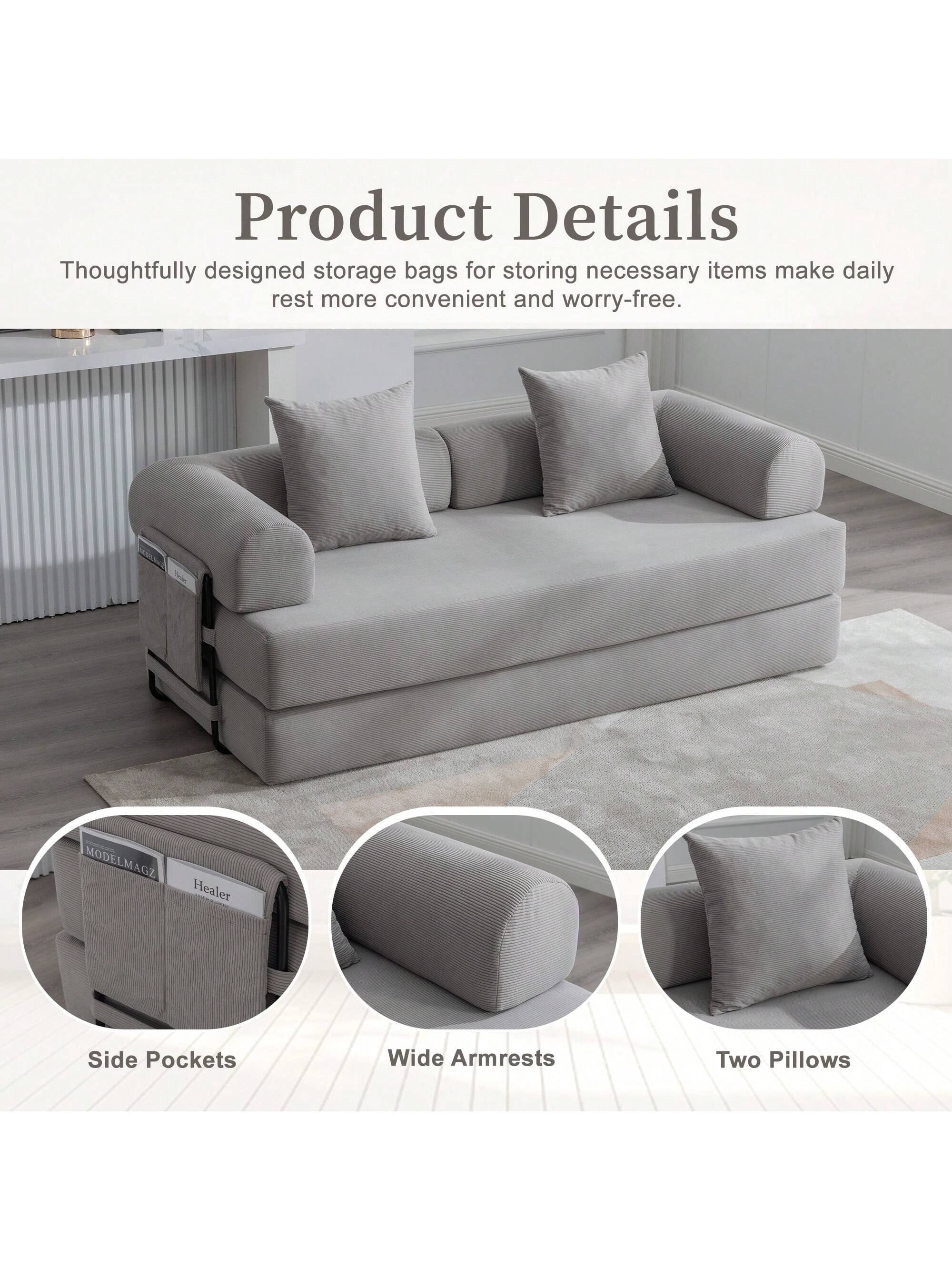 Product Details  
Thoughtfully designed storage bags for storing necessary items make daily rest more convenient and worry-free.  

- Side Pockets  
- Wide Armrests  
- Two Pillows  

MODEL MAGZ  
Healer