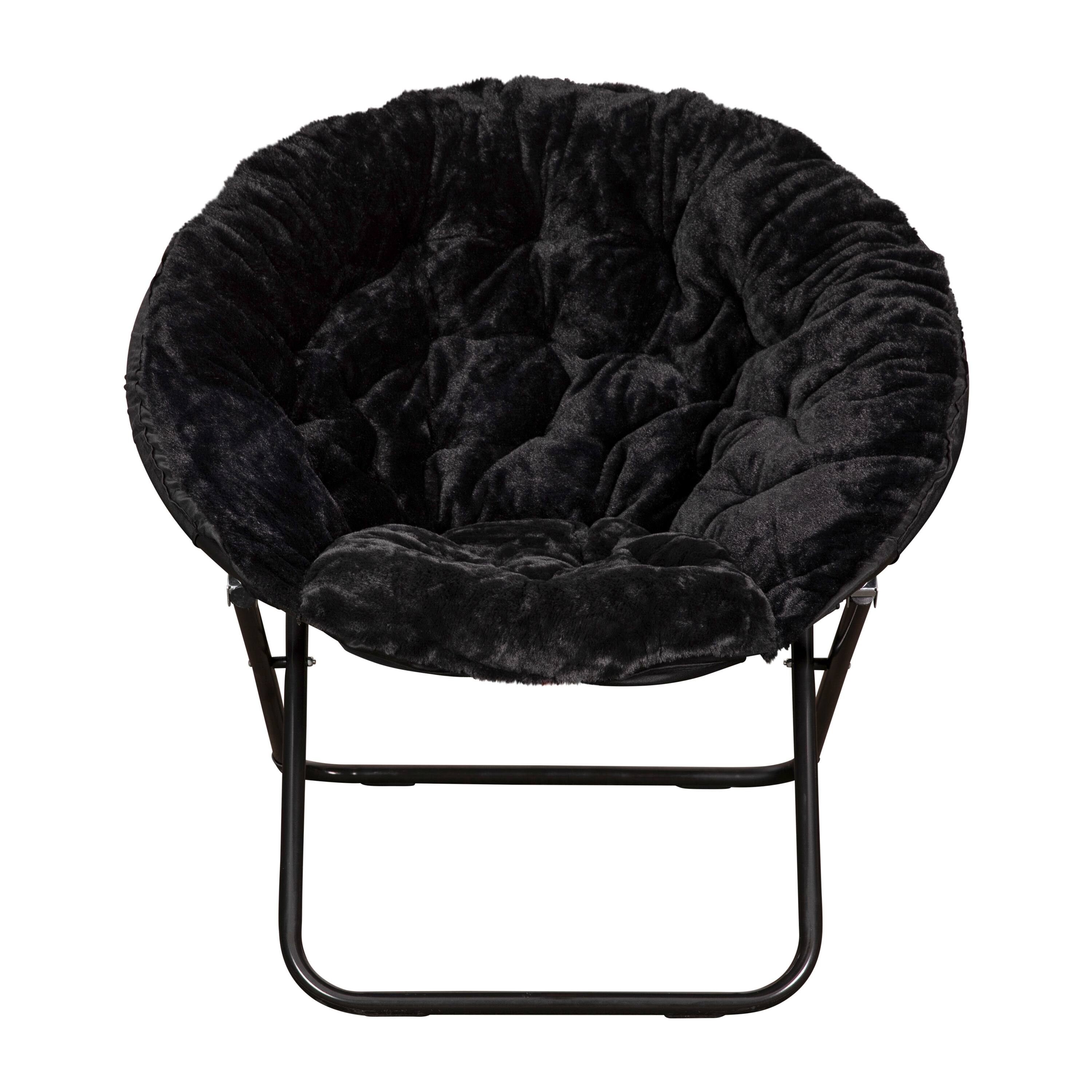Alt View 9. Emma + Oliver - Ersa Oversize Folding Saucer Moon Chair and Ottoman for Dorm and Bedroom with Steel Frames - Black Fabric/Black Frame.