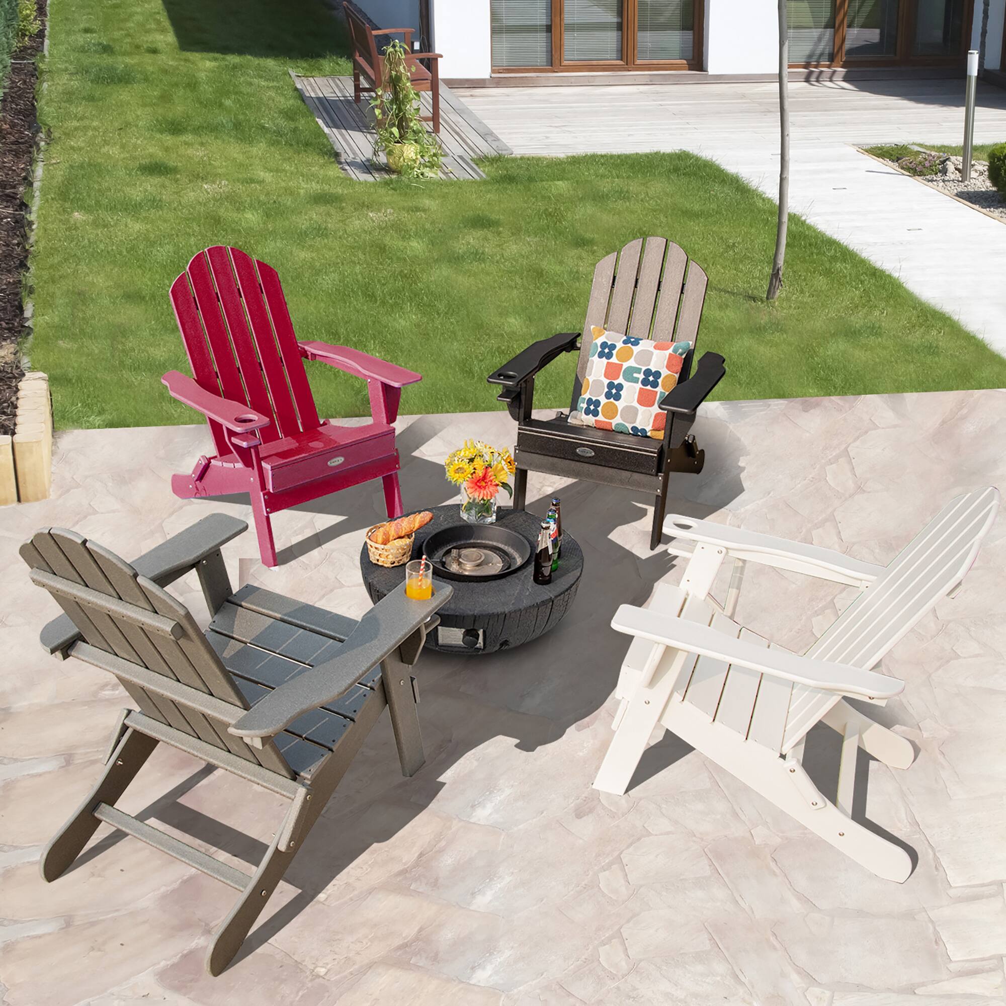 Alt View 3. Gymax - Gymax 2PCS Patio Folding Adirondack Chair Weather Resistant Cup Holder Yard Red - Red.