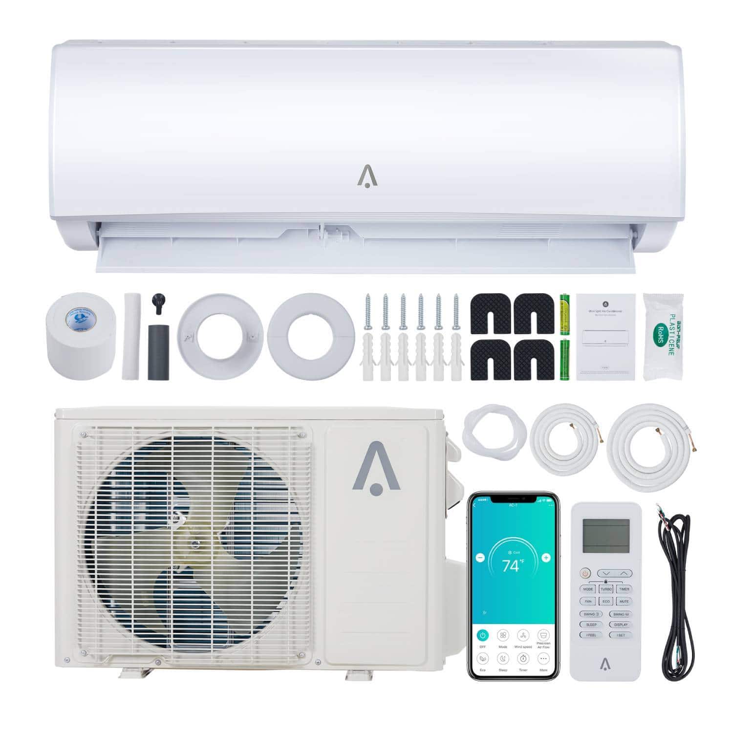 Acekool - 19 SEER2 12000 BTU Mini Split Wall-Mounted Air Conditioner with Heating, Rooms up to 750 Sq.Ft - White