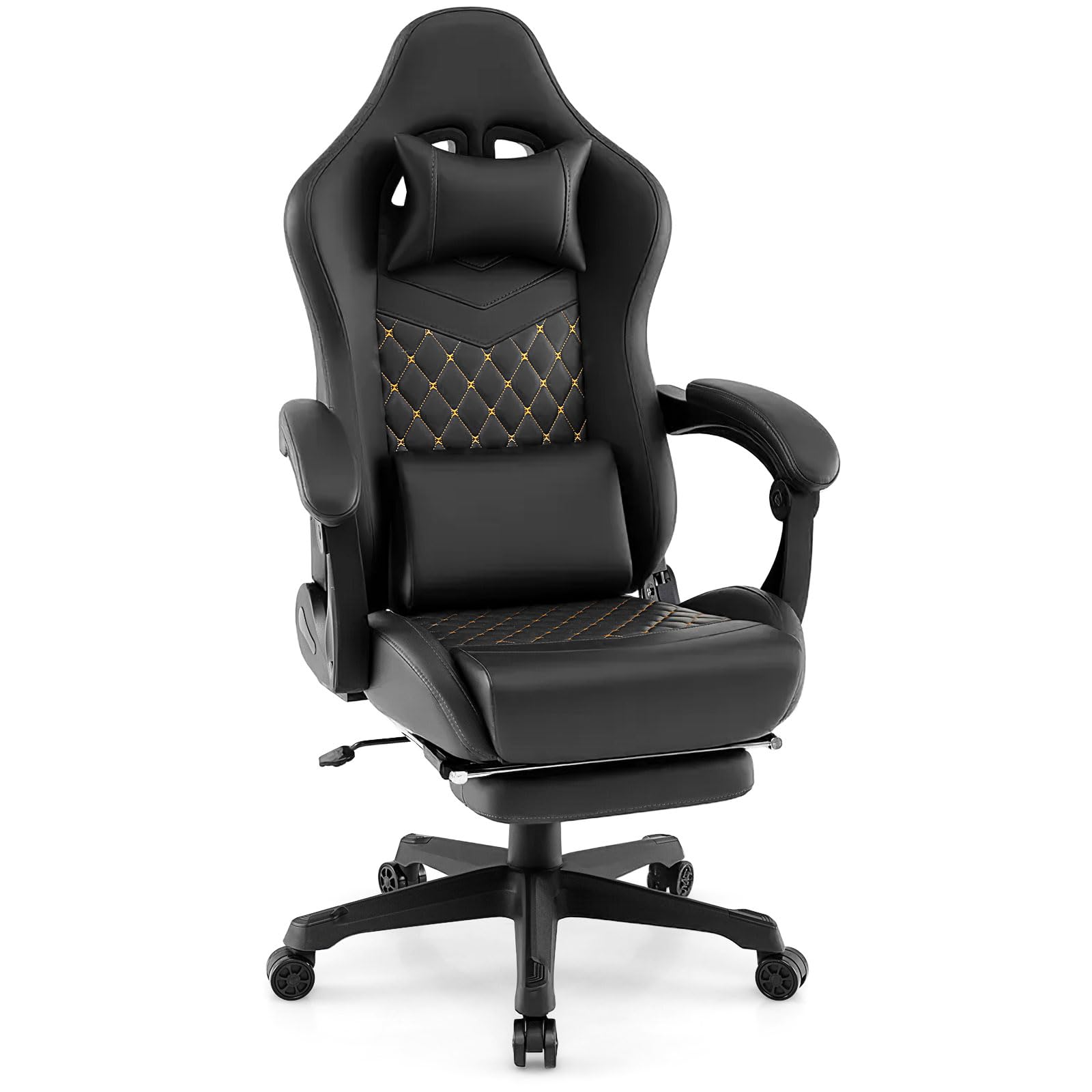Front. Ecooso - Ergonomic Gaming Chair with Headrest and Lumbar Pillow, Swivel Computer Chair - Black.