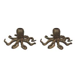 Zeckos - Set of 2 Octopus Candle Holders – Antique Finish – Nautical Beach Accent - Gold
