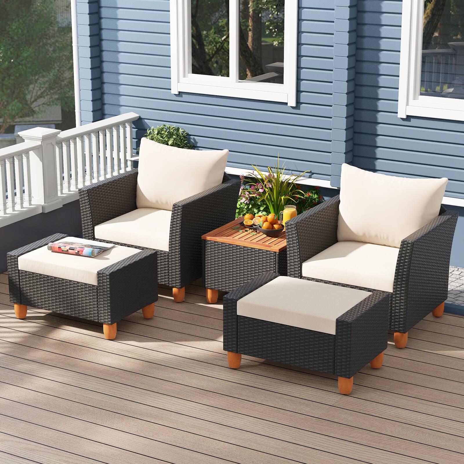 Angle. SlickBlue - Porch Furniture Set 5-Piece with Loveseat and Comfortable Armchairs - White.