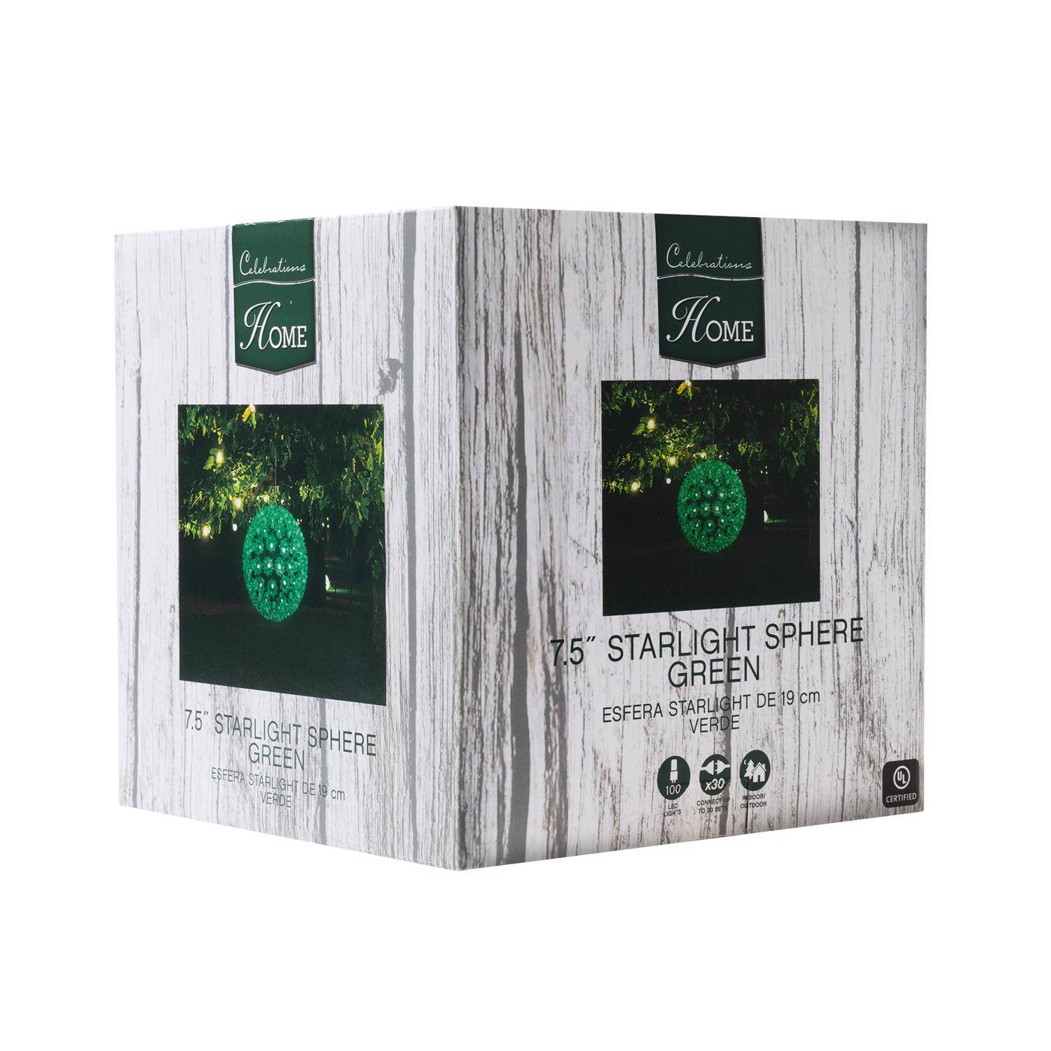 Celebrations HOME

7.5" STARLIGHT SPHERE GREEN  
ESFERA STARLIGHT DE 19 cm VERDE

100 x 30 CONNECTION  
CERTIFIED