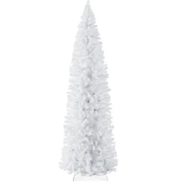 Best Choice Products - 9ft Artificial Holiday Christmas Pencil Tree w/ 1,300 Tips, Metal Base - White