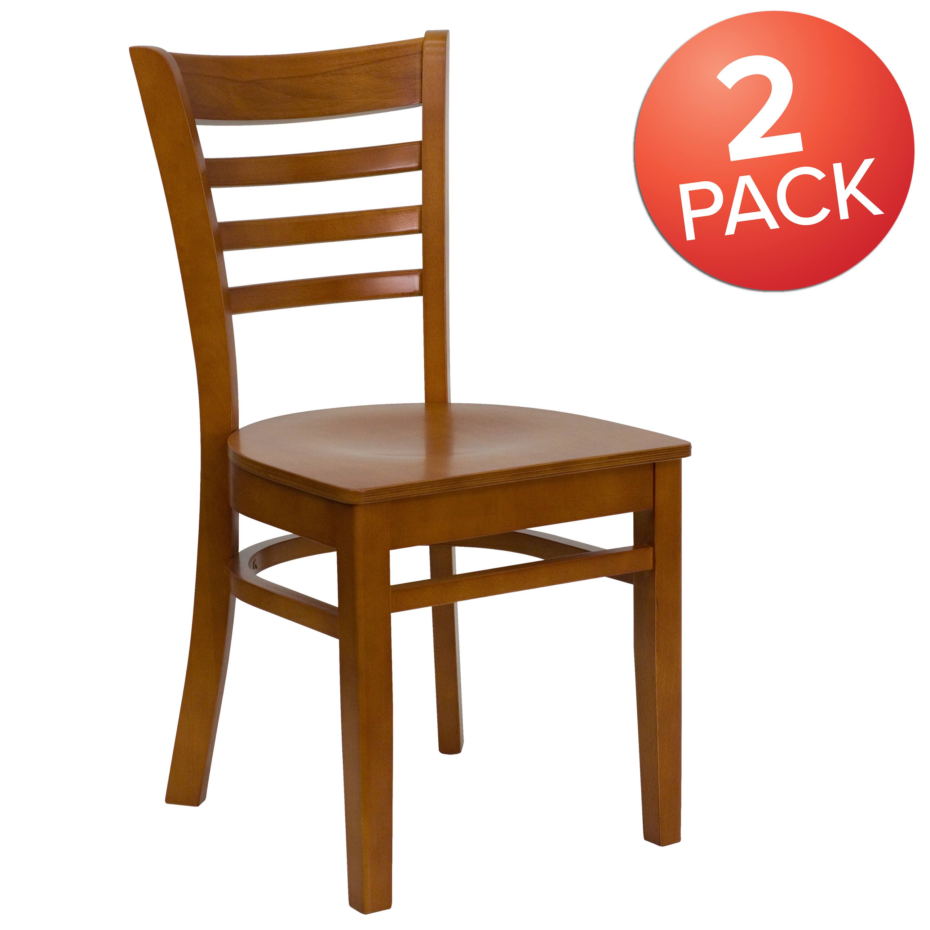 Alt View 1. Emma + Oliver - 2 Pack Ladder Back Wooden Restaurant Chair - Cherry Wood Seat/Cherry Wood Frame.