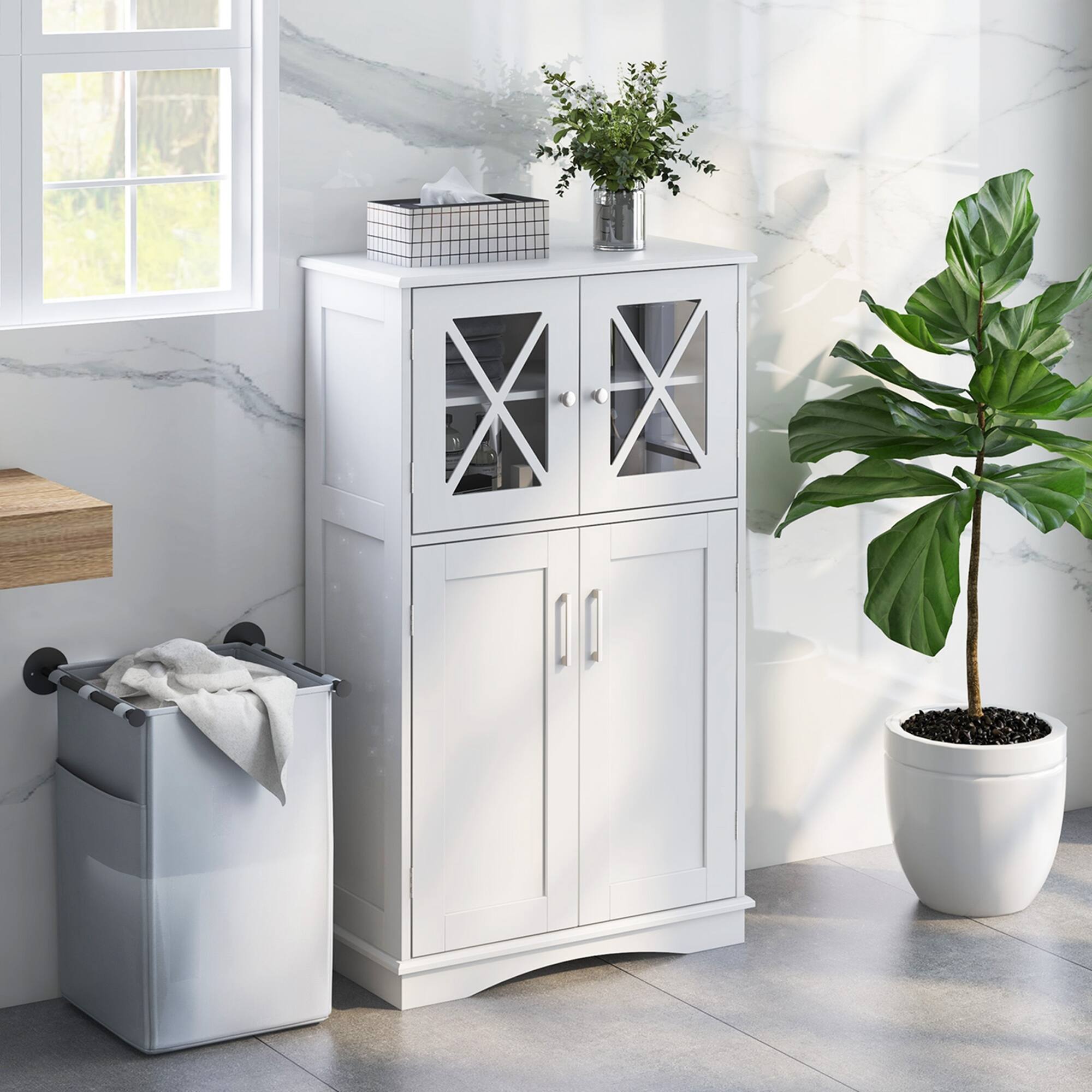 Alt View 3. Costway - Costway Bathroom Storage Cabinet Linen Storage Cabinet with Doors and Adjustable Shelves White - White.