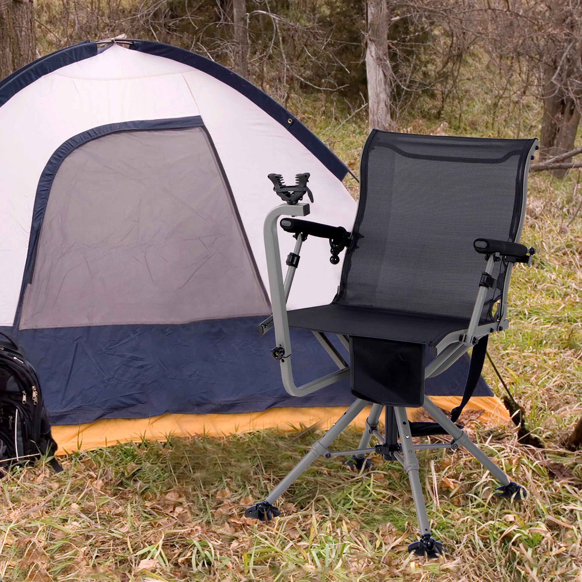 Alt View 4. Gymax - Gymax Shooting & Hunting Chair w/ 3 Position Adjustable Legs 360° Silent Swivel - Black, Grey.