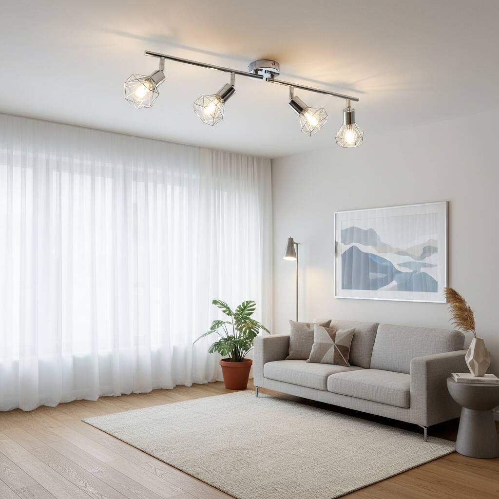 Alt View 1. Dazzed Corner - 4-Light Track Lighting Kit, Modern Flush Mount with Adjustable Heads,E12 (Bulb Included) - Silver.