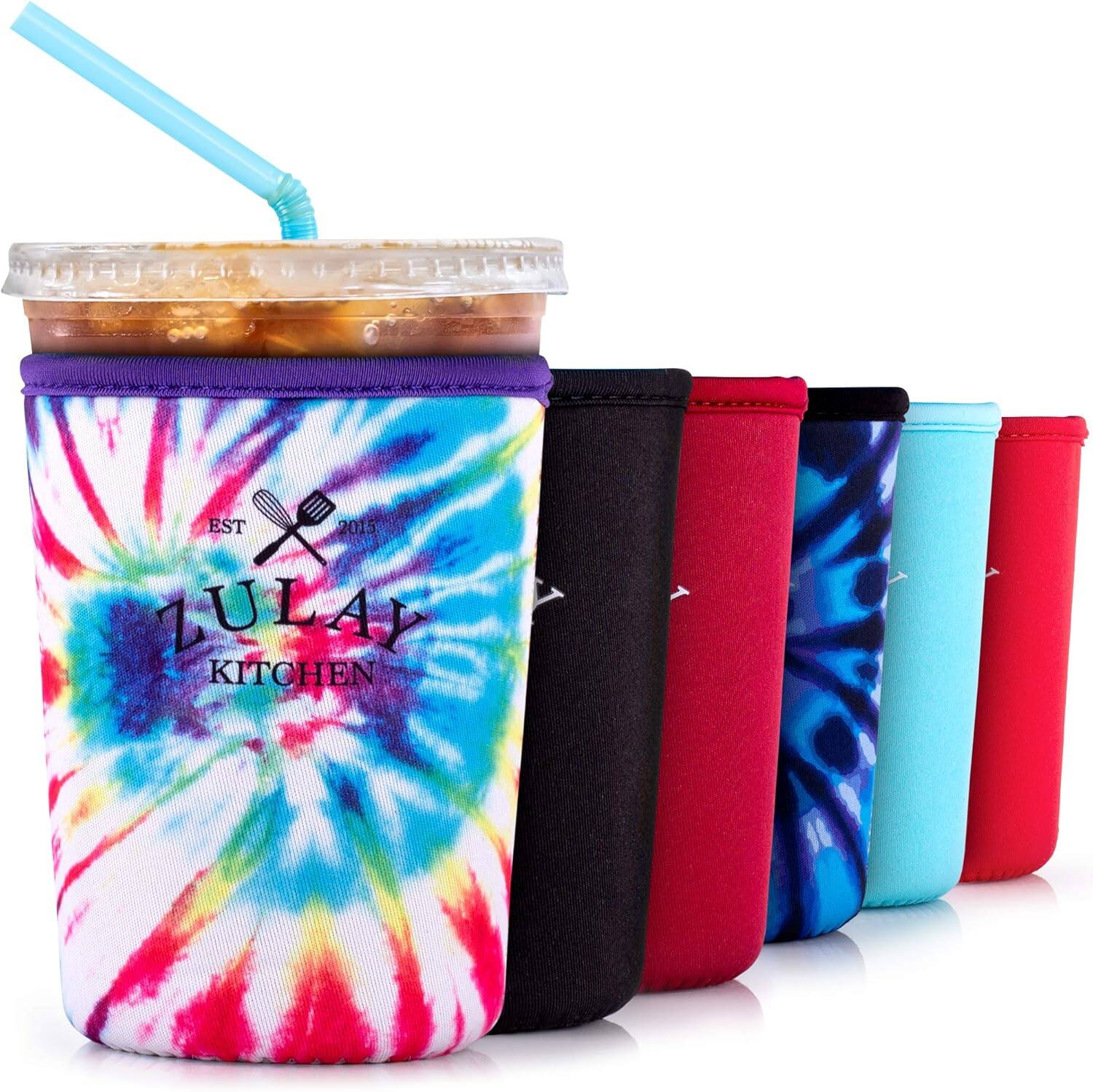 Zulay Kitchen - (22oz to 24oz) Reusable Neoprene Insulator Coffee Sleeve - Rainbow Tie Dye