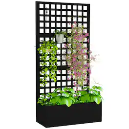Outsunny - Raised Garden Bed Planter Box with Trellis for Climbing Plants, Vegetable, Vines - Black