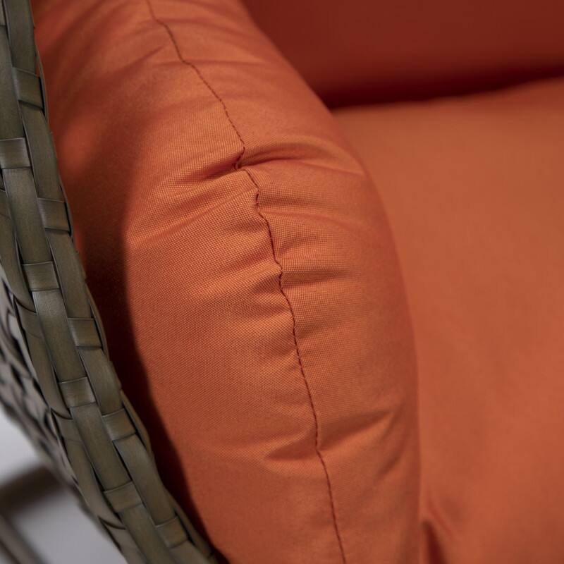 Alt View 1. LeisureMod - LeisureMod Beige Wicker Hanging Egg Chair with Iron Stand & Cushion - All-Weather Single Outdoor Patio Swing - Orange.