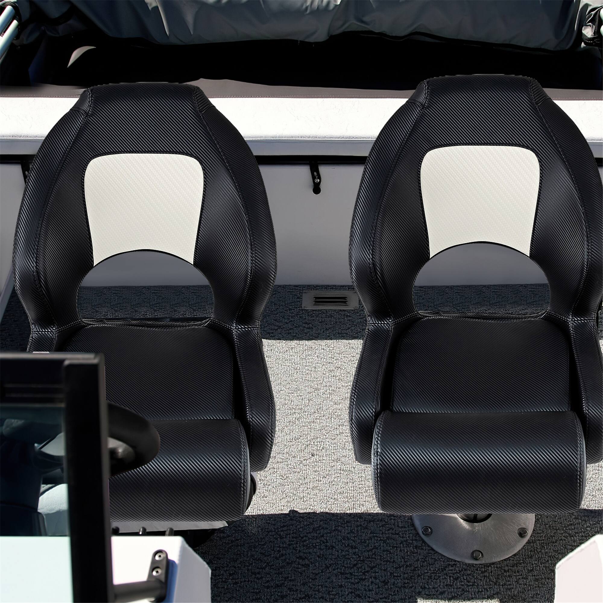 Alt View 3. Gymax - Gymax Sports Flip up Boat Seat Captain Bucket Seat w/ Flip-up Bolster 21'' High Back - White, Black.