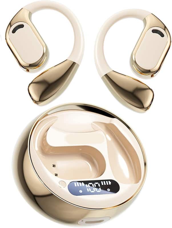 SKRAN - Open Ear Earbuds Wireless Bluetooth Earbuds, LED Display, Noise Reduction,for Workout/Running - Off-white