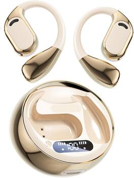 SKRAN - Open Ear Earbuds Wireless Bluetooth Earbuds, LED Display, Noise Reduction,for Workout/Running - Off-white