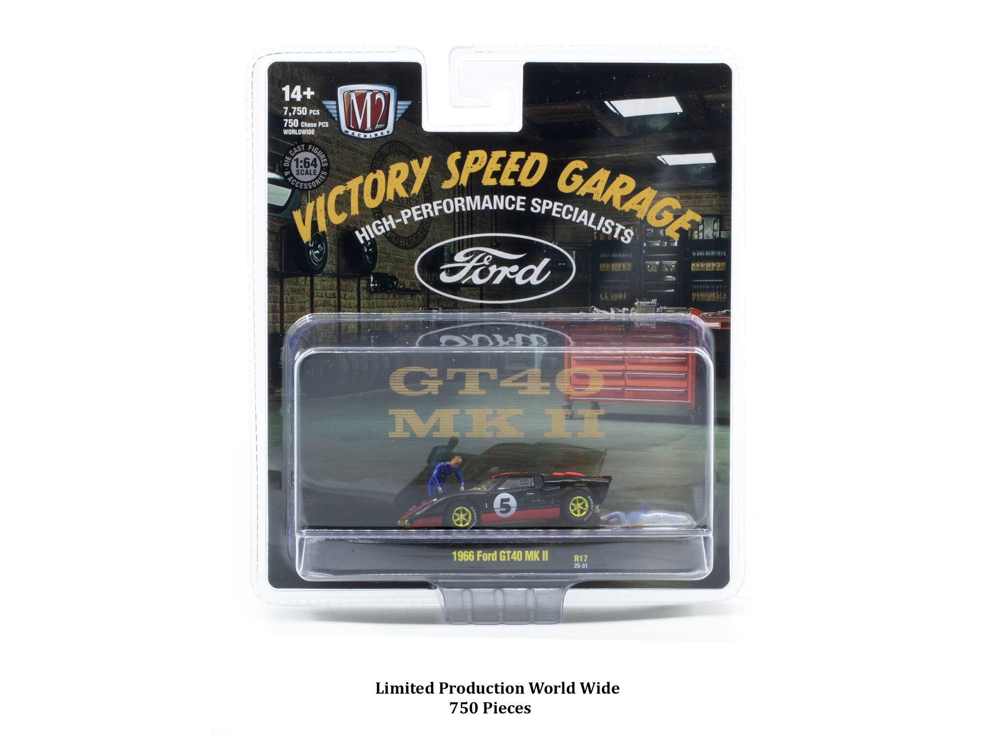 14+  
7,750 PCS  
750 Chase PCS  
M2 WORLDWIDE  
1:64  
VICTORY SPEED GARAGE  
HIGH-PERFORMANCE SPECIALISTS  
Ford  
GT40 MK II  
1966 Ford GT40 MK II  
R17  
Limited Production World Wide  
750 Pieces
