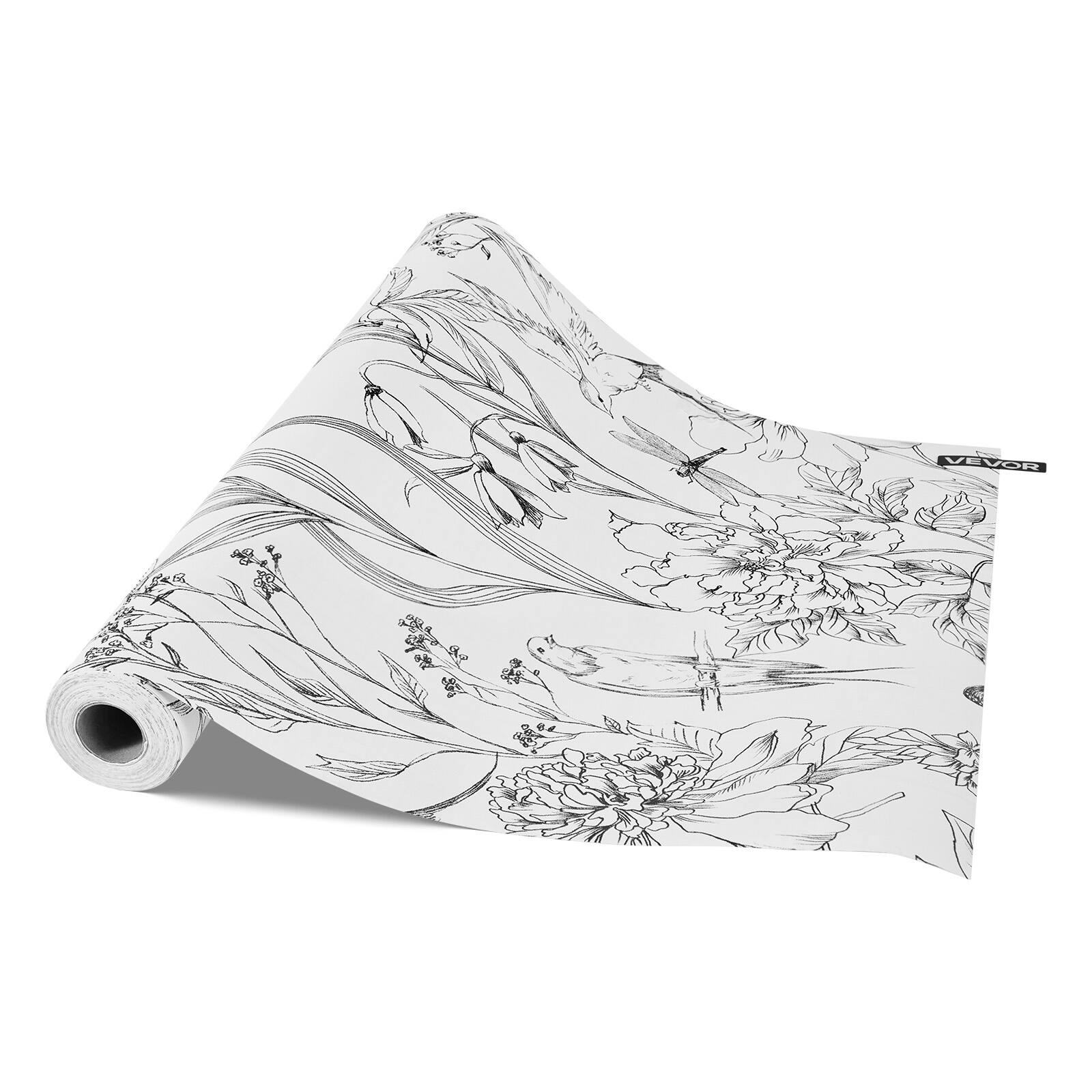 Alt View 5. VEVOR - Peel and Stick Wallpaper, 17.7 x 393.7 inch Contact Paper White Line Art Botanical Floral Waterpoof Self Adhesive - White.