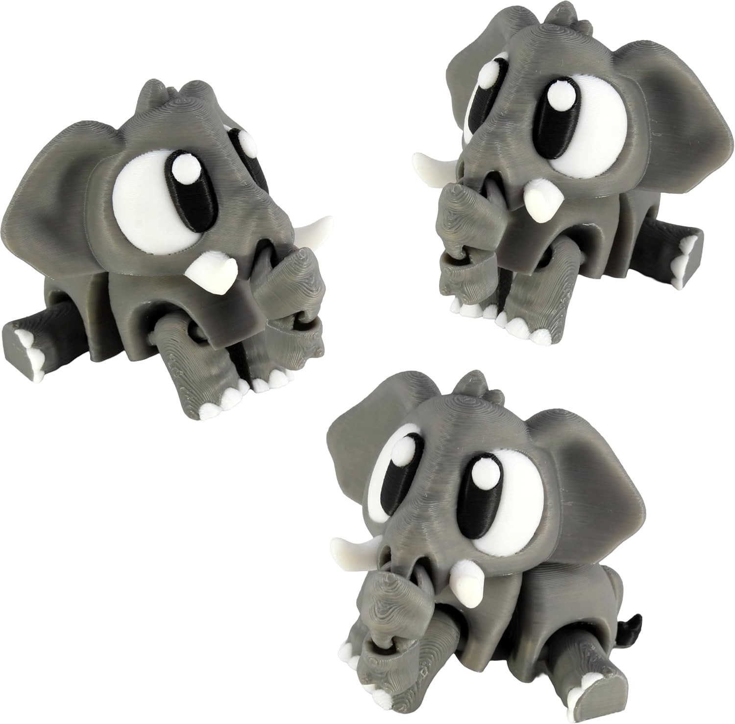 3D Printed Articulated Elephant Fidget Toy 3 Pack, Flexible Cute Animal Desk Decor, Adult Fidget Collectible by PowerTRC