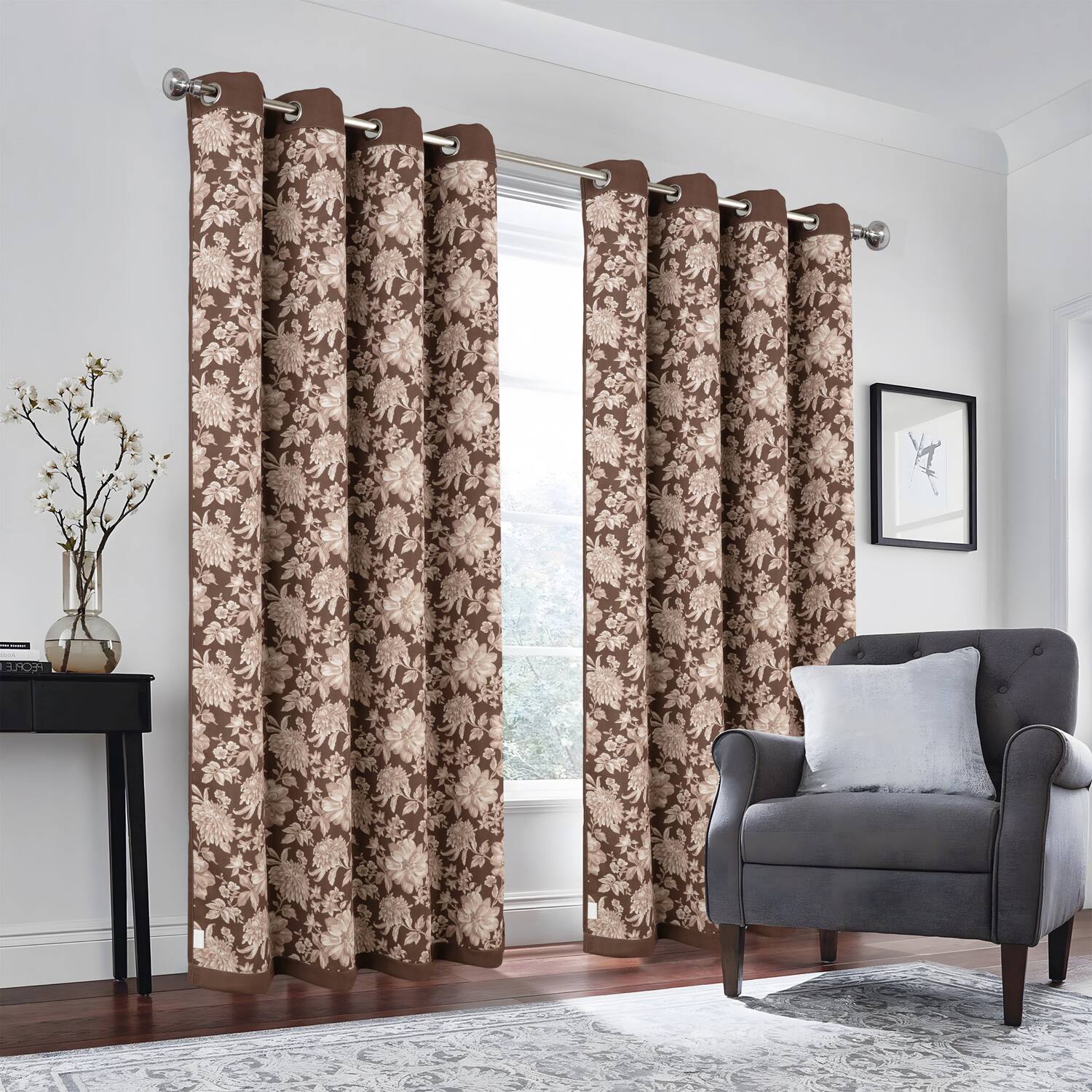 Angle. Olivia Gray - Olivia Gray 100% Polyester 190 GSM Eloise Reversible Blackout Grommet Curtain Panel 54" x 90" Mocha - Mocha.